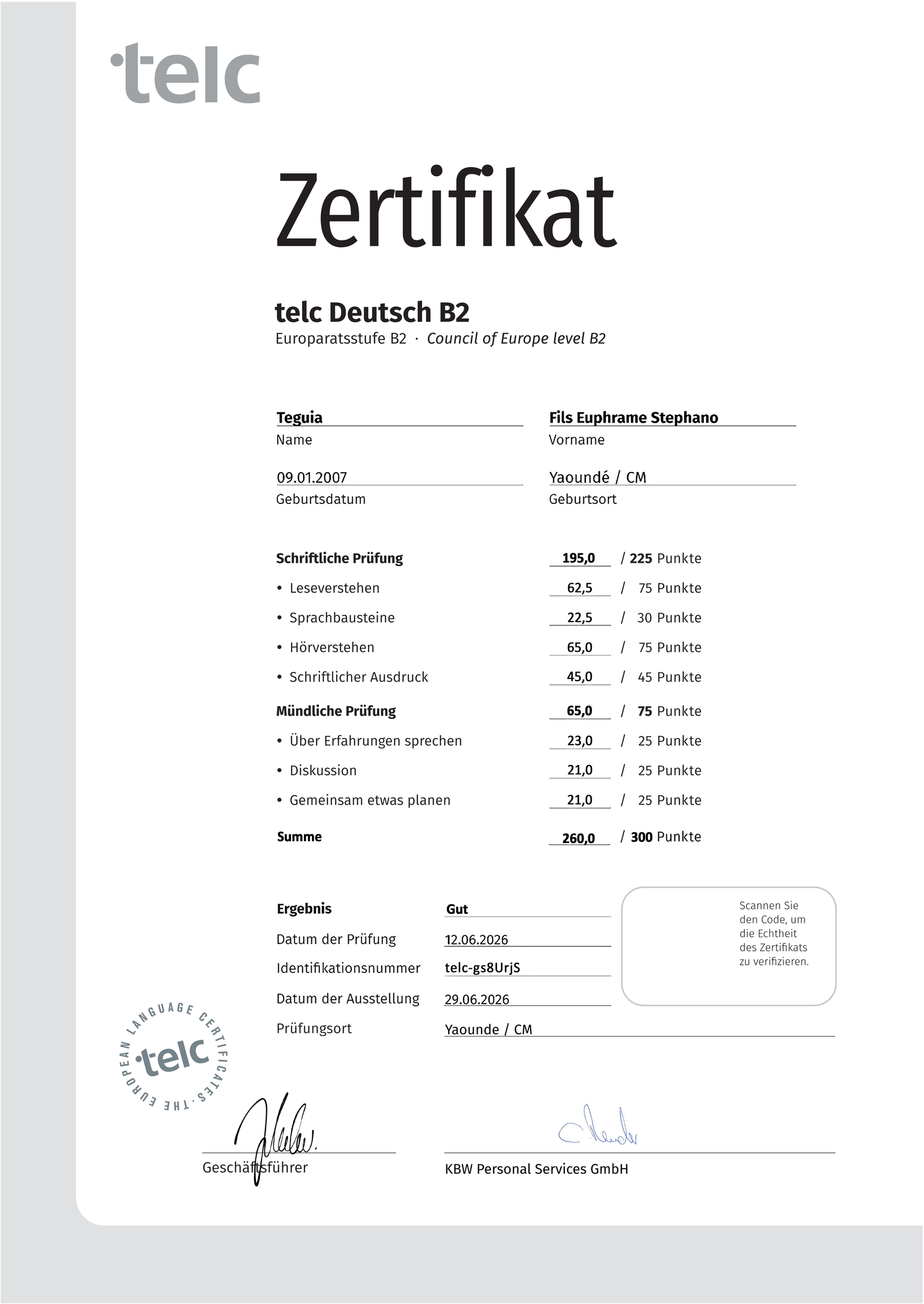 Certificate page 1